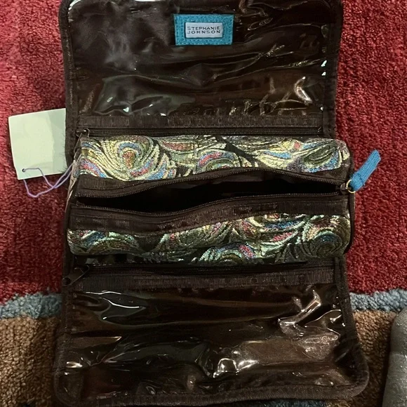 NWT STEPHANIE JOHNSON Brown Faux Fur Roll Up Cosmetic Make Up Bag - Picture 3 of 4